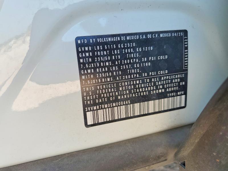 2025 Volkswagen Tiguan მანქანა იყიდება აუქციონზე, vin: 3VVMR7RM0SM008445, აუქციონის ნომერი: 59931816