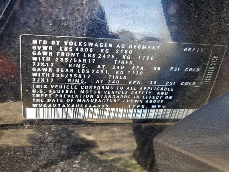 2017 Volkswagen Tiguan მანქანა იყიდება აუქციონზე, vin: WVGAV7AX4HK044069, აუქციონის ნომერი: 60088206