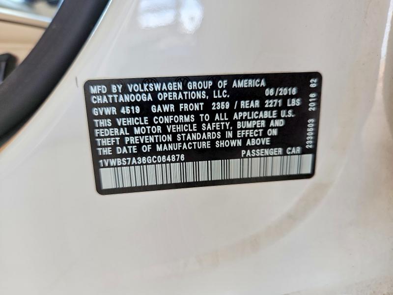 Продажа на аукционе авто 2016 Volkswagen Passat, vin: 1VWBS7A36GC064876, номер лота: 60248076