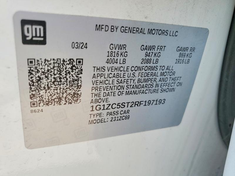 2024 Chevrolet Malibu მანქანა იყიდება აუქციონზე, vin: 1G1ZC5ST2RF197193, აუქციონის ნომერი: 58925346