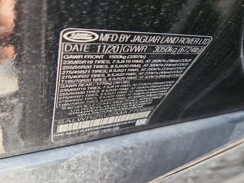 Продажа на аукционе авто 2021 Land Rover Range Rover Sport, vin: SALWR2SU2MA770866, номер лота: 61790166