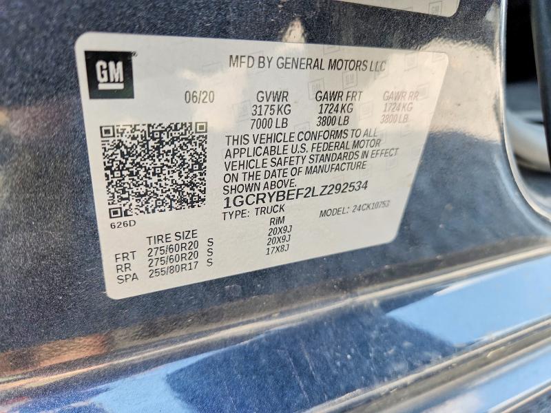 Продаж на аукціоні авто 2020 Chevrolet Silverado, vin: 1GCRYBEF2LZ292534, номер лоту: 60958326