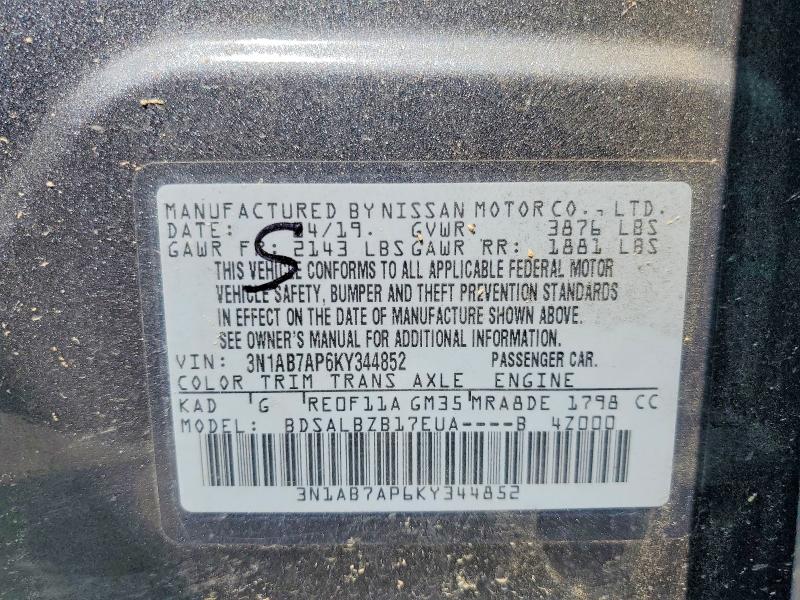 59867126 :رقم المزاد ، 3N1AB7AP6KY344852 vin ، 2019 Nissan Sentra مزاد بيع