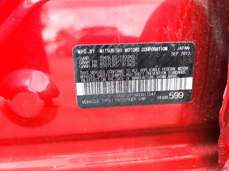 2013 Mitsubishi Lancer მანქანა იყიდება აუქციონზე, vin: JA32U2FU0DU011547, აუქციონის ნომერი: 62726896