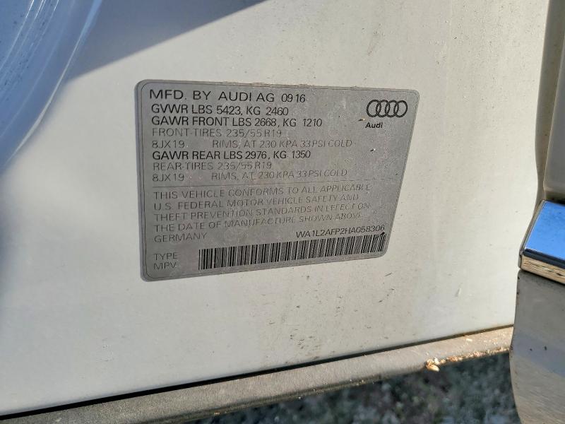 2017 Audi Q5 მანქანა იყიდება აუქციონზე, vin: WA1L2AFP2HA058306, აუქციონის ნომერი: 61082586