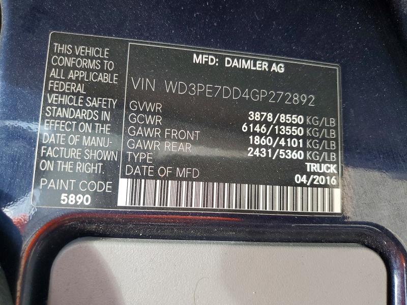 2016 Mercedes-benz Sprinter მანქანა იყიდება აუქციონზე, vin: WD3PE7DD4GP272892, აუქციონის ნომერი: 60212136