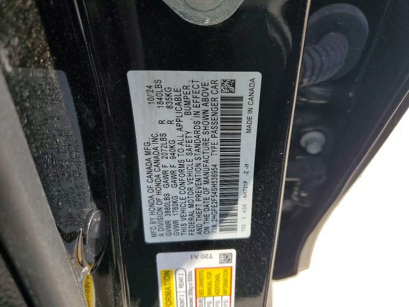 2025 Honda Civic მანქანა იყიდება აუქციონზე, vin: 2HGFE2F54SH538954, აუქციონის ნომერი: 60225226