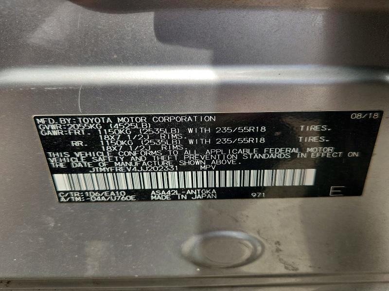 Aukcja sprzedaży 2018 Toyota Rav4, vin: JTMYFREV4JJ202331, numer aukcji: 61046246
