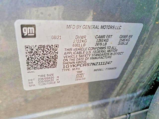2022 Cadillac Xt6 მანქანა იყიდება აუქციონზე, vin: 1GYKPCRS7NZ111247, აუქციონის ნომერი: 60865796