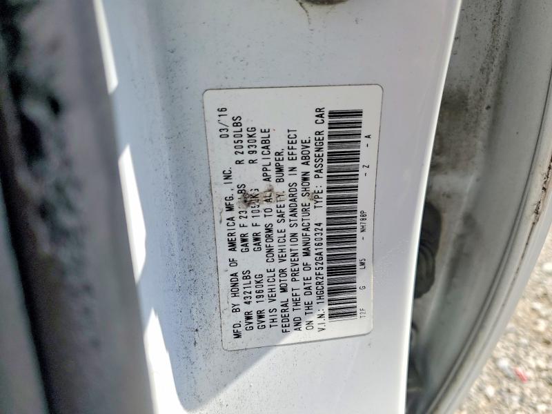 2016 Honda Accord მანქანა იყიდება აუქციონზე, vin: 1HGCR2F52GA160324, აუქციონის ნომერი: 61587326