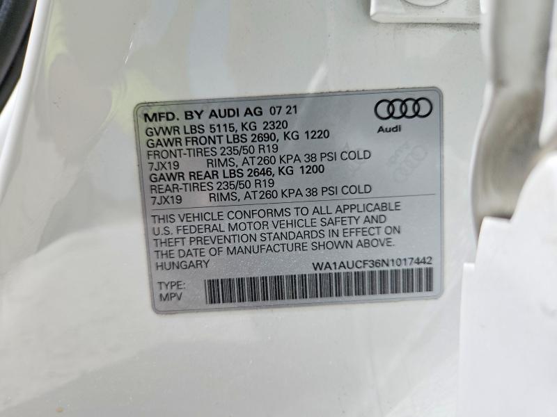 Aukcja sprzedaży 2022 Audi Q3, vin: WA1AUCF36N1017442, numer aukcji: 59851856