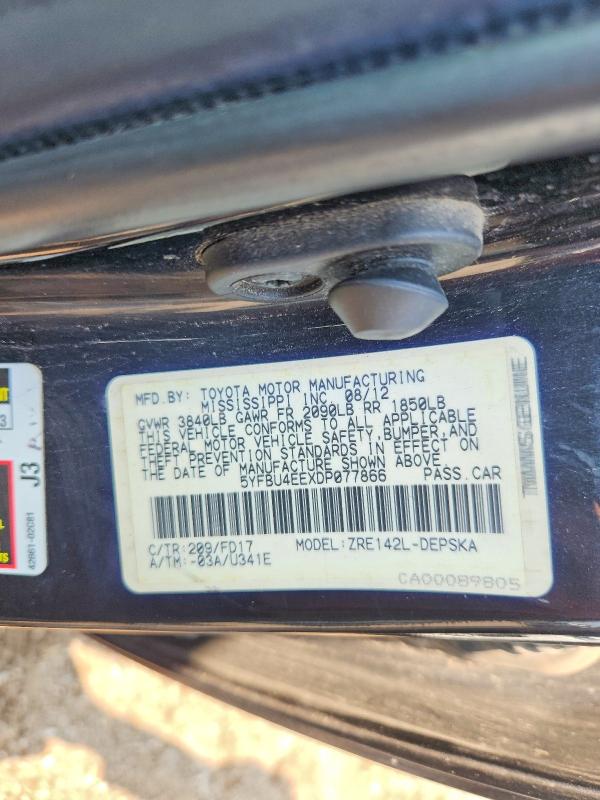 2013 Toyota Corolla მანქანა იყიდება აუქციონზე, vin: 5YFBU4EEXDP077866, აუქციონის ნომერი: 62095286