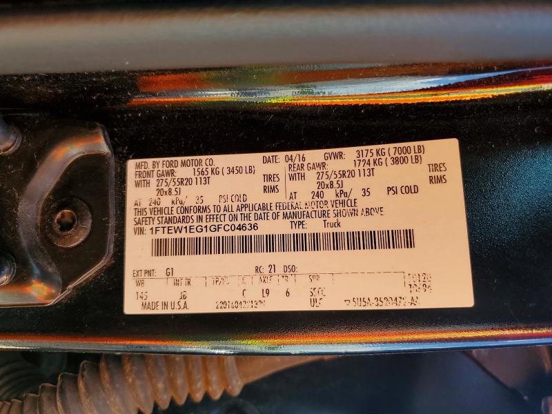 Aukcja sprzedaży 2016 Ford F150, vin: 1FTEW1EG1GFC04636, numer aukcji: 60748126