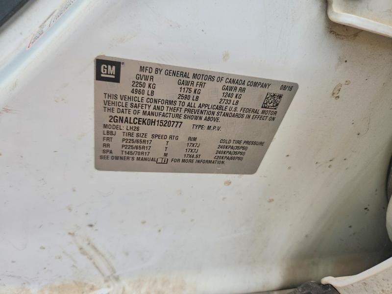 2017 Chevrolet Equinox მანქანა იყიდება აუქციონზე, vin: 2GNALCEK0H1520777, აუქციონის ნომერი: 60669416