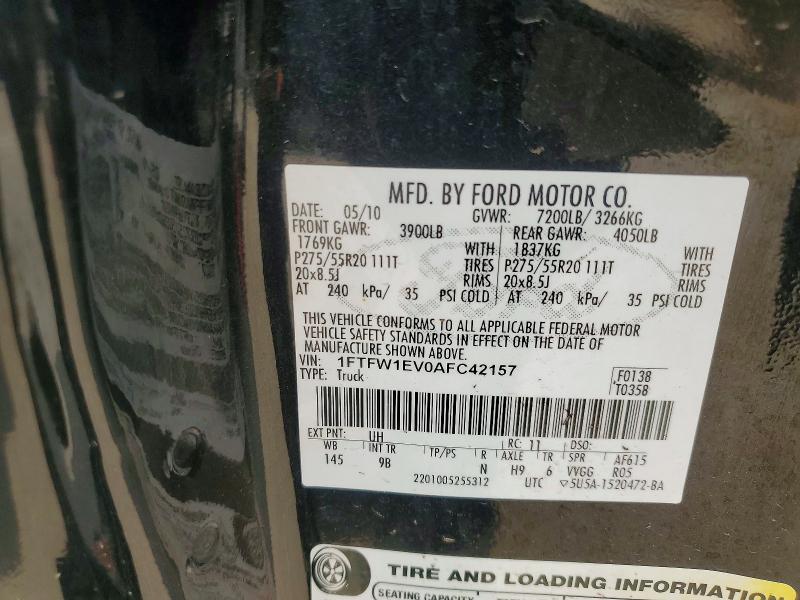 62096156 :رقم المزاد ، 1FTFW1EV0AFC42157 vin ، 2010 Ford F150 مزاد بيع