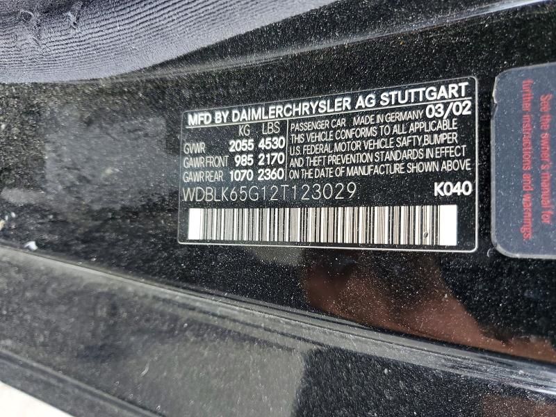 Auction sale of the 2002 Mercedes-benz Clk, vin: WDBLK65G12T123029, lot number: 58628676