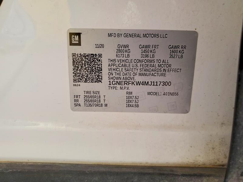 59980996 :رقم المزاد ، 1GNERFKW4MJ117300 vin ، 2021 Chevrolet Traverse مزاد بيع