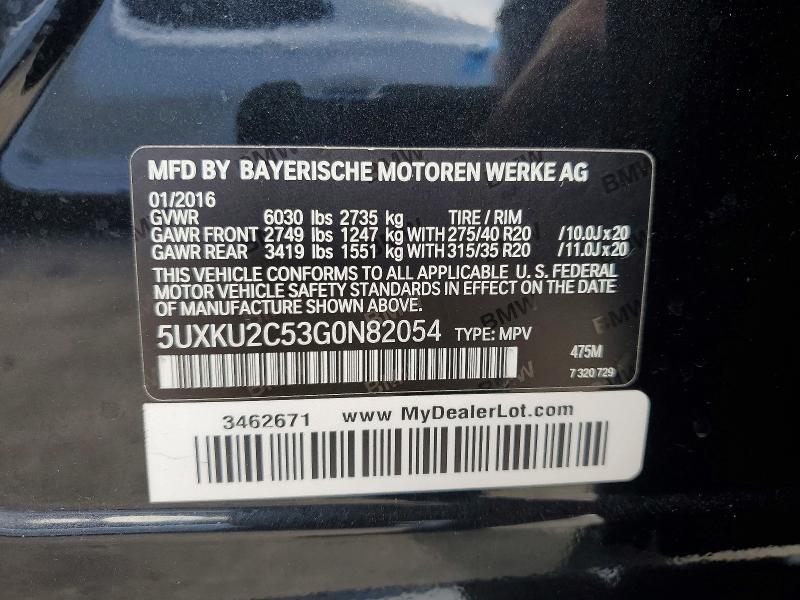 60782276 :رقم المزاد ، 5UXKU2C53G0N82054 vin ، 2016 Bmw X6 مزاد بيع