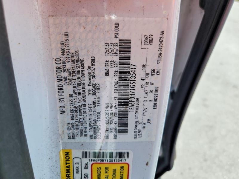 Aukcja sprzedaży 2016 Ford Fusion, vin: 1FA6P0H71G5135417, numer aukcji: 60771006