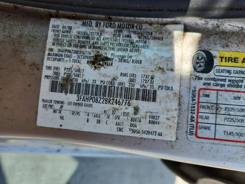 61419216 :رقم المزاد ، 3FAHP08Z28R246776 vin ، 2008 Ford Fusion مزاد بيع