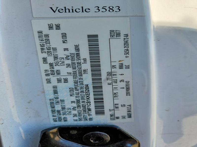 Auction sale of the 2019 Ford F150, vin: 1FTMF1CB1KKE52694, lot number: 60548956