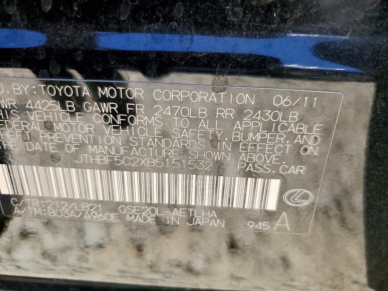 60717236 :رقم المزاد ، JTHBF5C2XB5151532 vin ، 2011 Lexus Is مزاد بيع