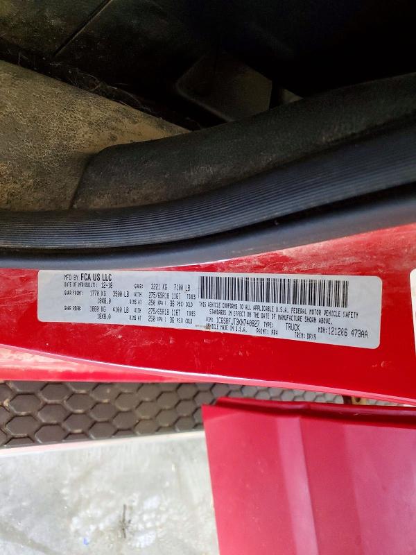 61564926 :رقم المزاد ، 1C6SRFJT3KN740827 vin ، 2019 Ram 1500 مزاد بيع