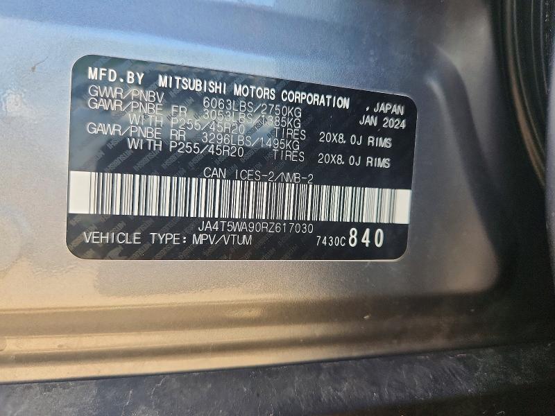 2024 Mitsubishi Outlander მანქანა იყიდება აუქციონზე, vin: JA4T5WA90RZ617030, აუქციონის ნომერი: 59617576