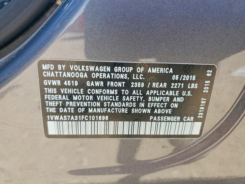 Aukcja sprzedaży 2015 Volkswagen Passat, vin: 1VWAS7A31FC101696, numer aukcji: 60069056