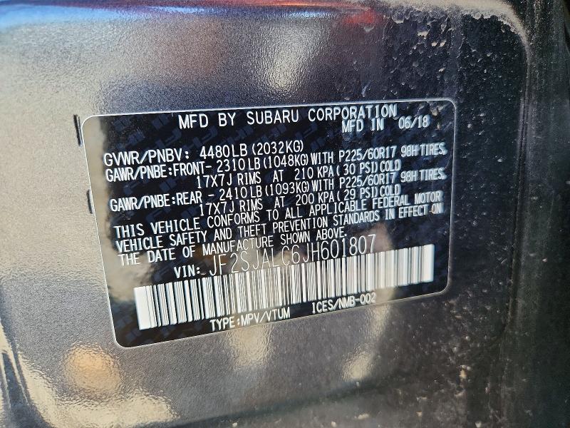 62199166 :رقم المزاد ، JF2SJALC6JH601807 vin ، 2018 Subaru Forester مزاد بيع