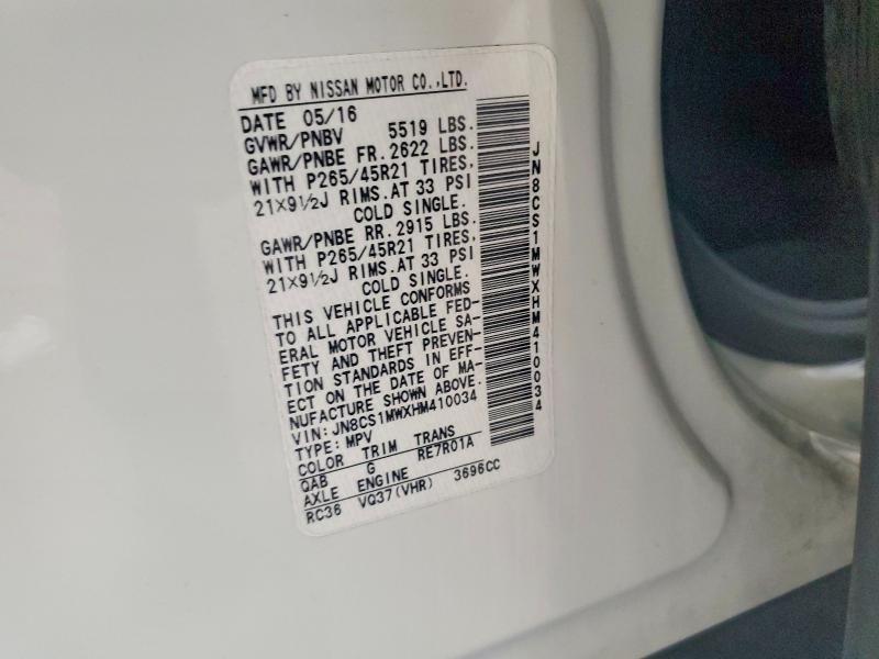 Aukcja sprzedaży 2017 Infiniti Qx70, vin: JN8CS1MWXHM410034, numer aukcji: 62152826