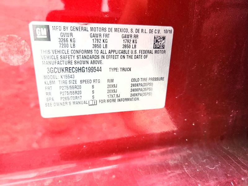 Продажа на аукционе авто 2017 Chevrolet Silverado, vin: 3GCUKREC9HG199544, номер лота: 62600436