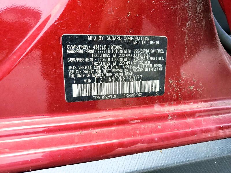 62758376 :رقم المزاد ، JF2GTANC2K8337077 vin ، 2019 Subaru Crosstrek مزاد بيع