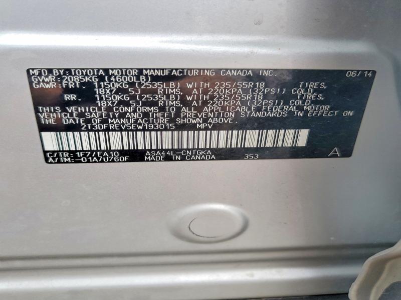 Auction sale of the 2014 Toyota Rav4, vin: 2T3DFREV5EW193015, lot number: 62094076
