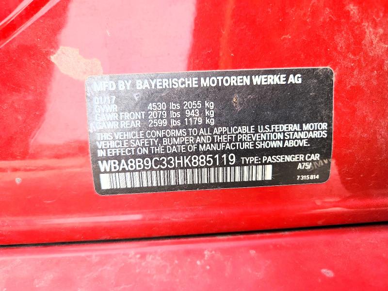 60477066 :رقم المزاد ، WBA8B9C33HK885119 vin ، 2017 Bmw 330 مزاد بيع