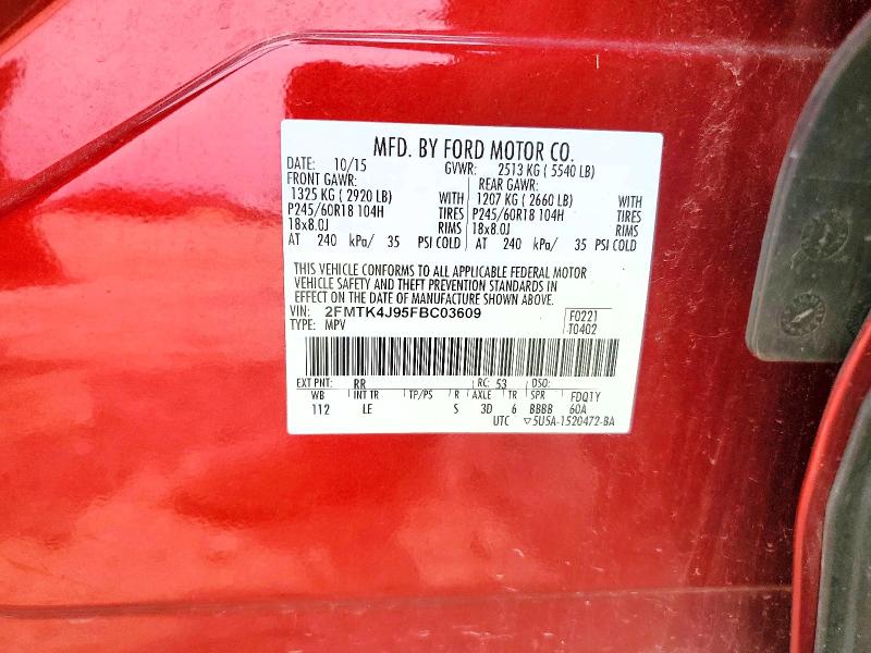 2015 Ford Edge მანქანა იყიდება აუქციონზე, vin: 2FMTK4J95FBC03609, აუქციონის ნომერი: 61471496