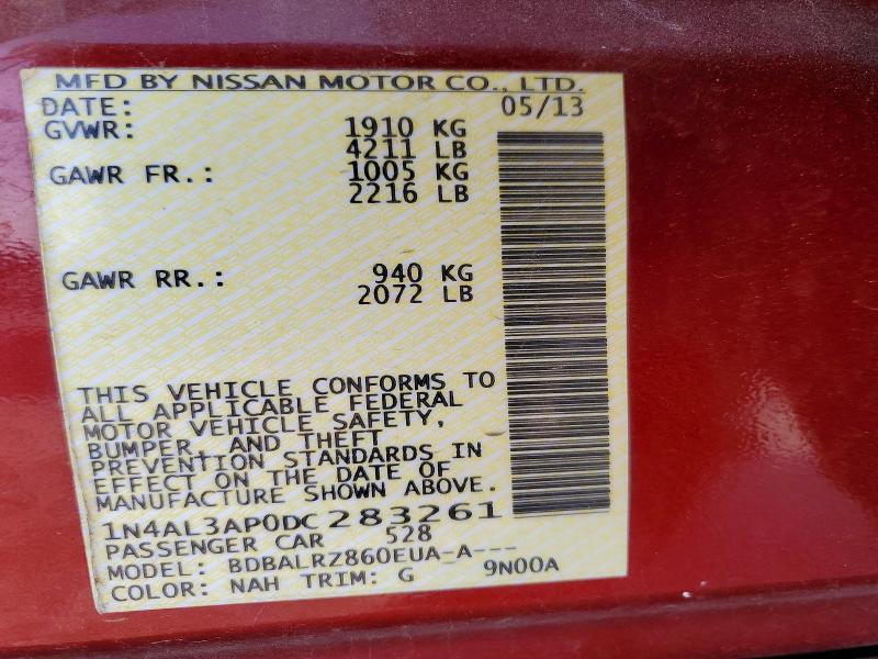 62725306 :رقم المزاد ، 1N4AL3AP0DC283261 vin ، 2013 Nissan Altima مزاد بيع