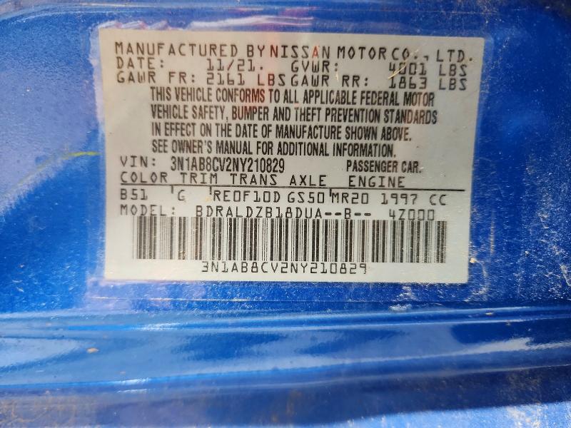2022 Nissan Sentra მანქანა იყიდება აუქციონზე, vin: 3N1AB8CV2NY210829, აუქციონის ნომერი: 60703416