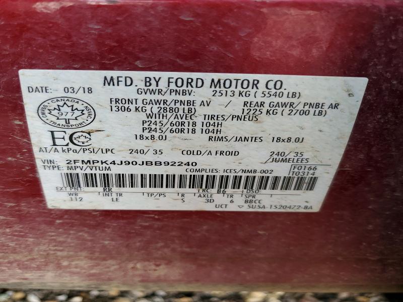 Продажа на аукционе авто 2018 Ford Edge, vin: 2FMPK4J90JBB92240, номер лота: 61889686