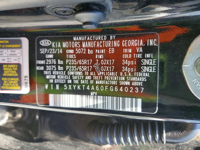 58751106 :رقم المزاد ، 5XYKT4A60FG640237 vin ، 2015 Kia Sorento مزاد بيع
