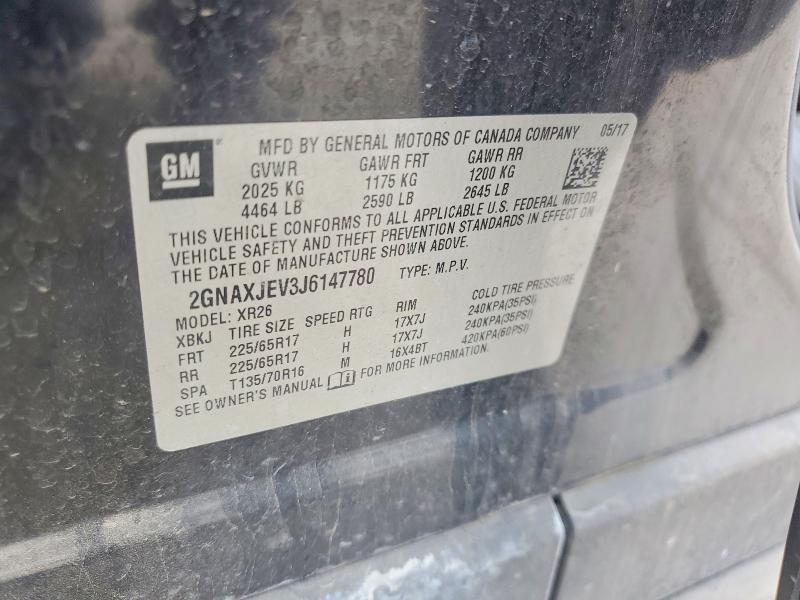 Aukcja sprzedaży 2018 Chevrolet Equinox, vin: 2GNAXJEV3J6147780, numer aukcji: 59643936