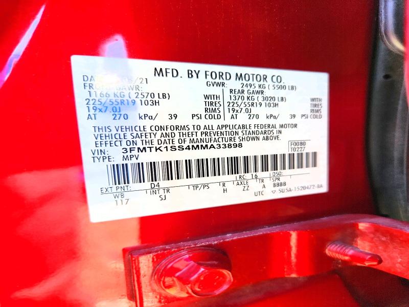 Продаж на аукціоні авто 2021 Ford Mustang Mach-e, vin: 3FMTK1SS4MMA33898, номер лоту: 61908276