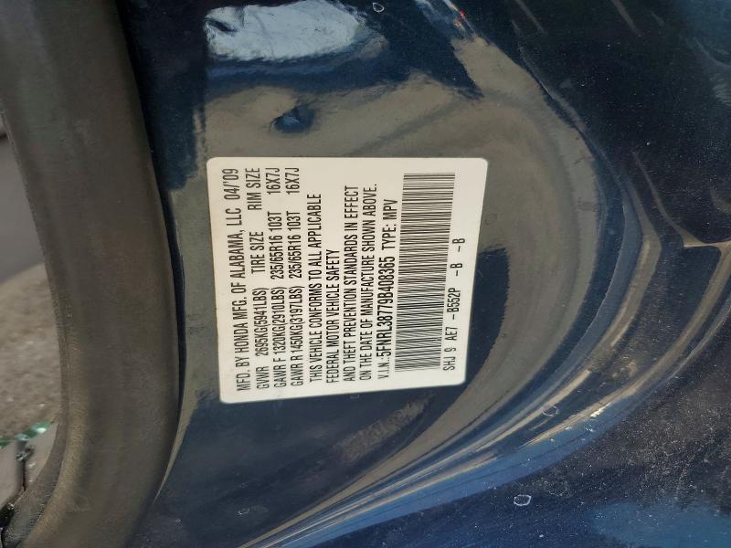 59381596 :رقم المزاد ، 5FNRL38779B408365 vin ، 2009 Honda Odyssey مزاد بيع