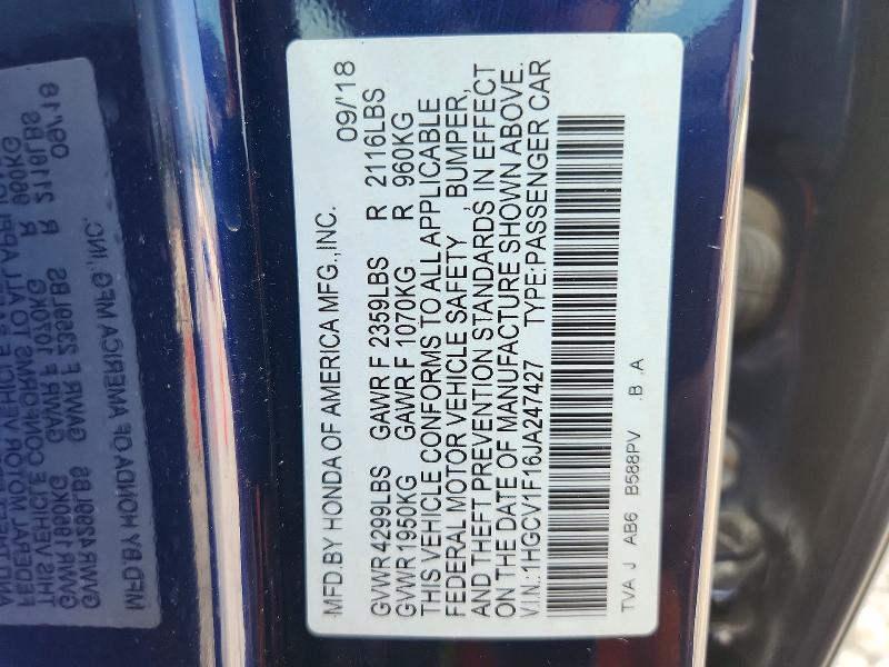 Продажа на аукционе авто 2018 Honda Accord, vin: 1HGCV1F16JA247427, номер лота: 60627216
