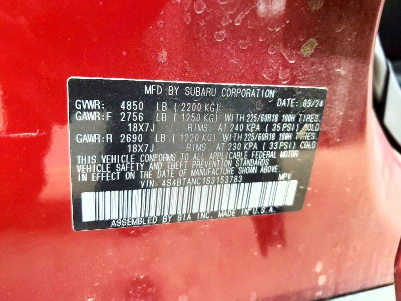 2025 Subaru Outback მანქანა იყიდება აუქციონზე, vin: 4S4BTANC1S3153783, აუქციონის ნომერი: 59870836