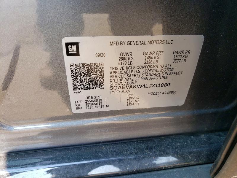 2020 Buick Enclave მანქანა იყიდება აუქციონზე, vin: 5GAEVAKW4LJ311980, აუქციონის ნომერი: 58971126