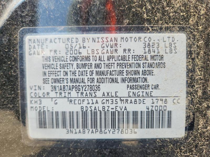 58972516 :رقم المزاد ، 3N1AB7AP8GY278036 vin ، 2016 Nissan Sentra مزاد بيع