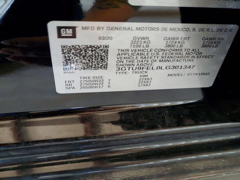 2020 Gmc Sierra მანქანა იყიდება აუქციონზე, vin: 3GTU9FEL0LG301347, აუქციონის ნომერი: 61770126