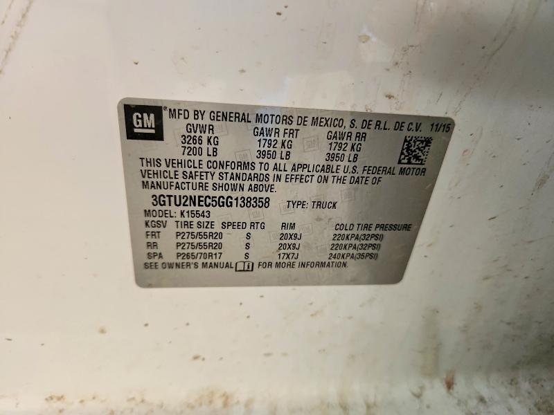 Aukcja sprzedaży 2016 Gmc Sierra, vin: 3GTU2NEC5GG138358, numer aukcji: 59177866