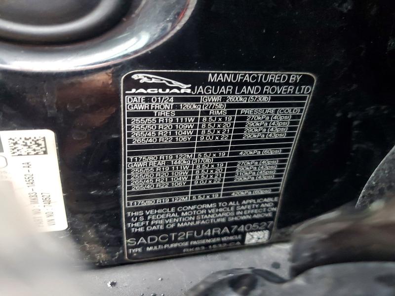 62586756 :رقم المزاد ، SADCT2FU4RA740527 vin ، 2024 Jaguar F-pace مزاد بيع
